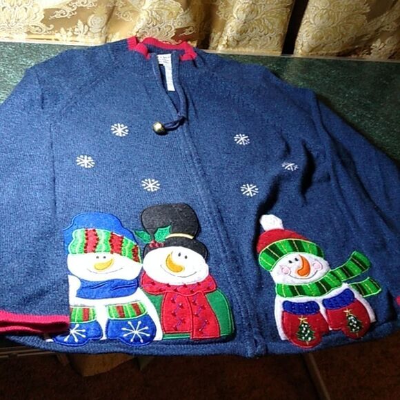 Tiara International Christmas Collection Women's Lg Beaded Snowmen Sweater - Picture 1 of 10